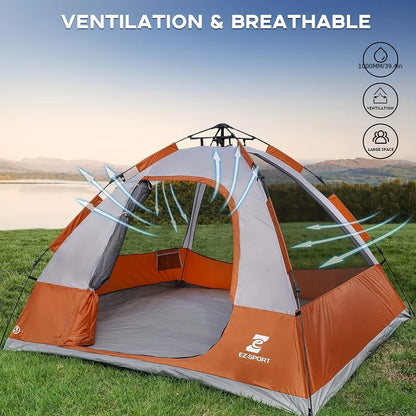Pop Up Camping Tent - 4 Person Instant Easy Set Up Tent with Removable Rain Fly, Waterproof Windproof for Outdoor Camping.