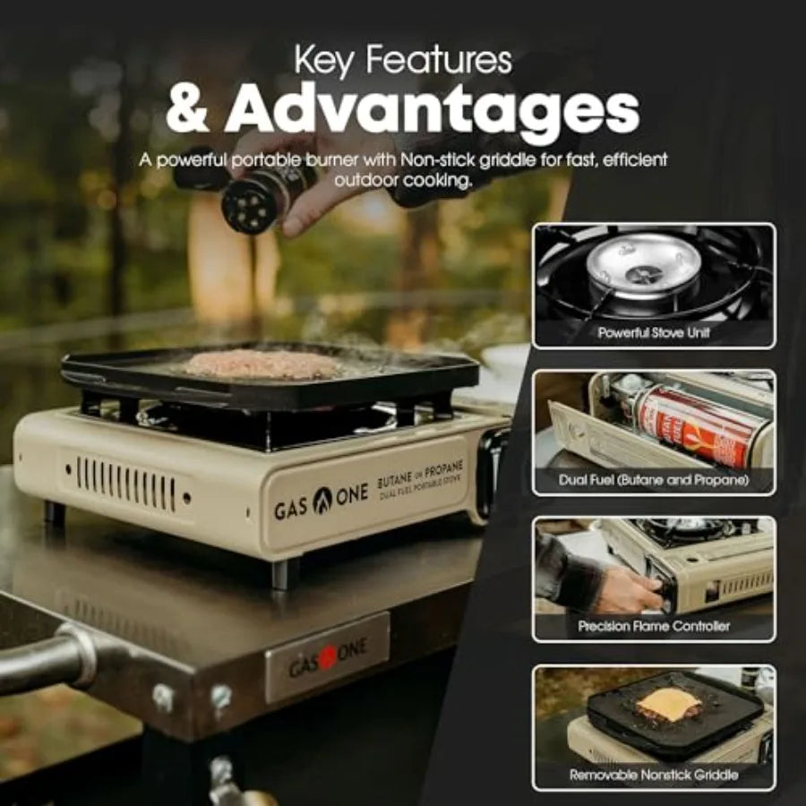 GasOne GS-3400P-KIT Propane or Butane Gas Stove with Flat Top Griddle Included.