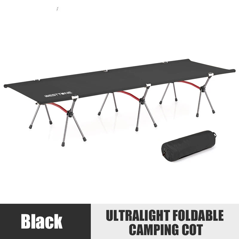 WESTTUNE Camping Cot with Leg Extenders Portable Folding Bed Ultralight Aluminum Alloy Sleeping cot,