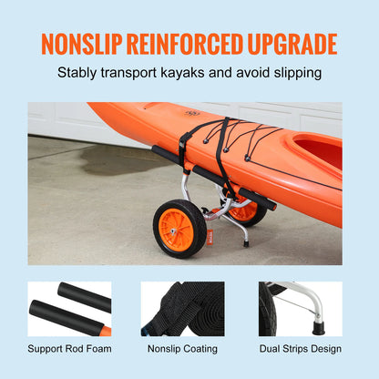 SucceBuy 450lbs Kayak Cart Detachable Canoe Trolley Cart with 12'' Solid Tire with Adjustable Width.