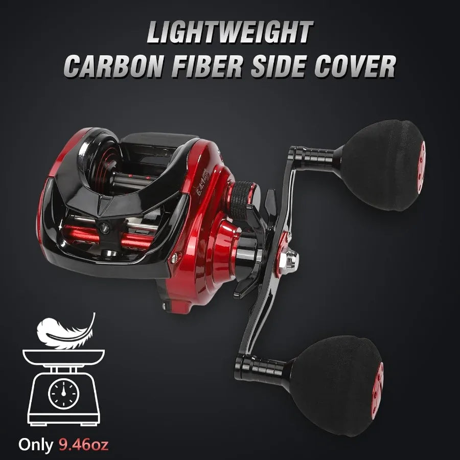Baitcaster Reels with 6.4:1 Gear Ratio and 33 Lb Max Drag for Precision Casting in Freshwater and Saltwater.