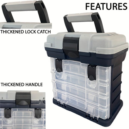 A portable four-layer tackle box.