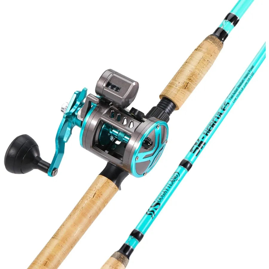 Inshore Fishing Rod Combo with Line Counter Fishing Reel Ideal for Catfish Salmon and Steelhead Perfect for Striper.