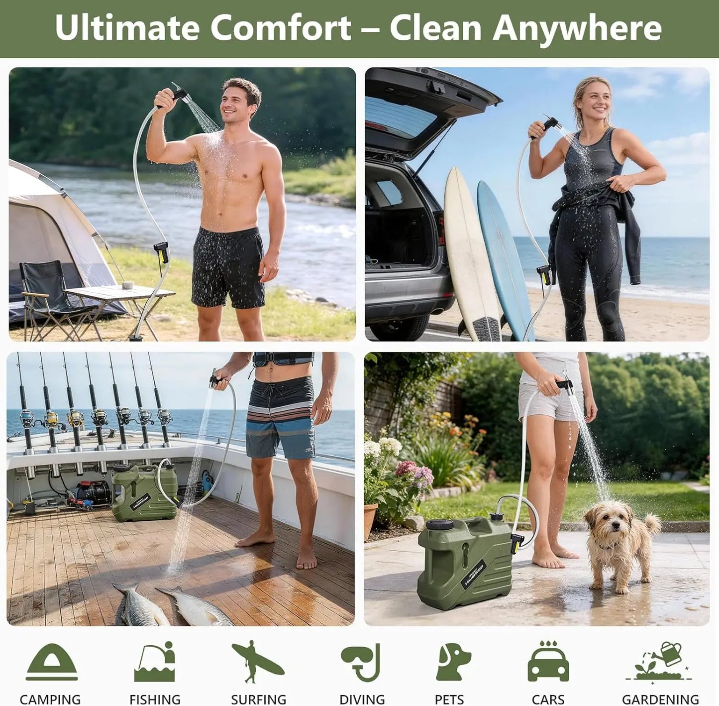 Portable Shower for Camping 5-Gallon Food-Grade Water Jug.