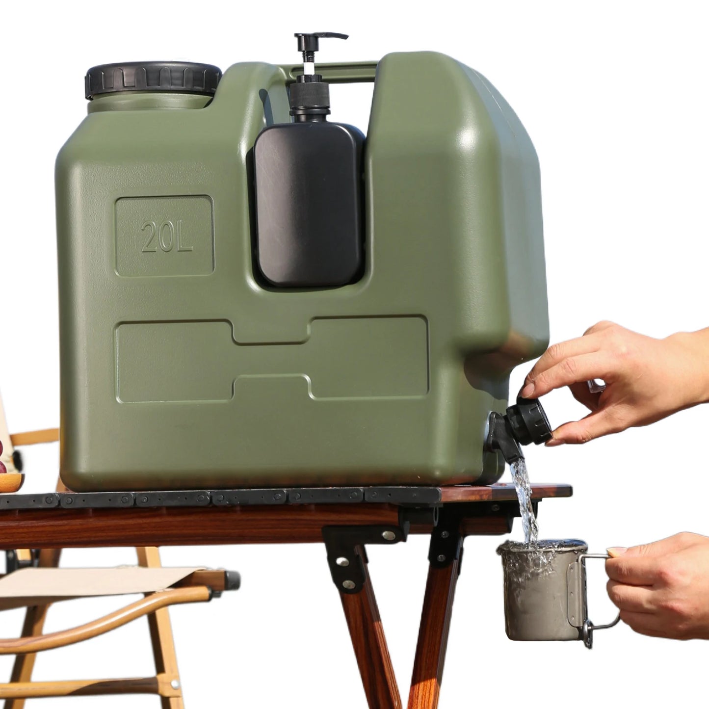 20L Camping Water Container Large Capacity Plastic Water Storage with Spigot & Hand Sanitizer Jar.