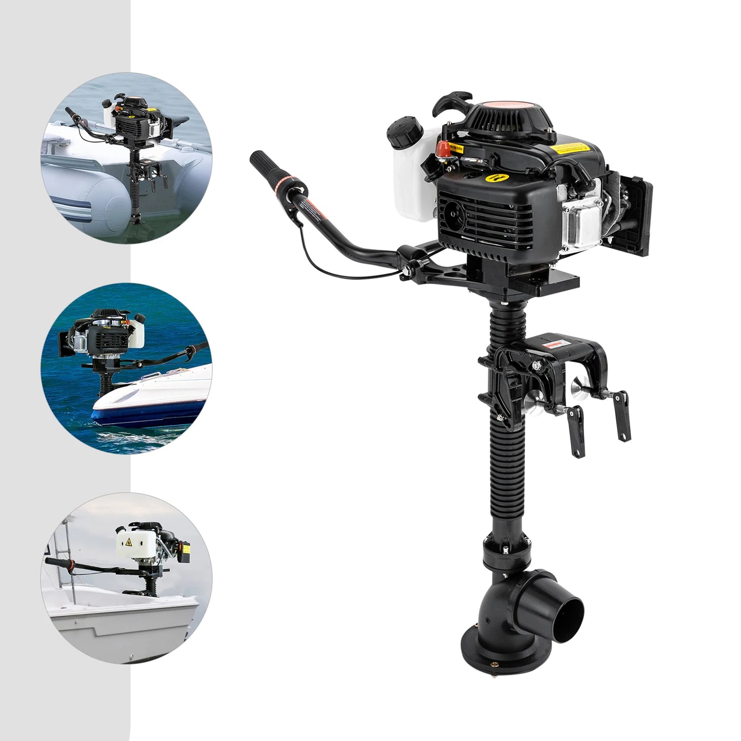 4HP 55cc 4-Stroke Outboard Motor with Jet Pump, 360° Tilt for Inflatable Fishing Boats, Manual Start.