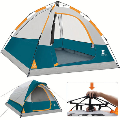 Pop Up Camping Tent - 4 Person Instant Easy Set Up Tent with Removable Rain Fly, Waterproof Windproof for Outdoor Camping.