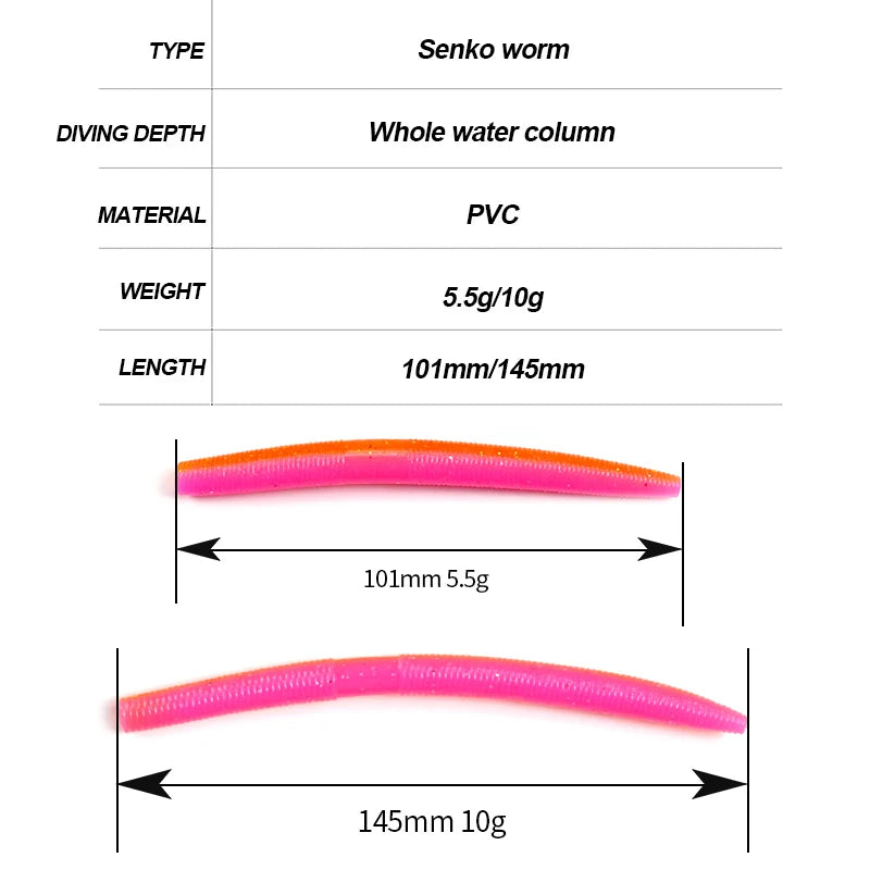 10pcs pack Silicone Worm Lure 10cm Artificial Bait Senko Slow Sinking Worm.