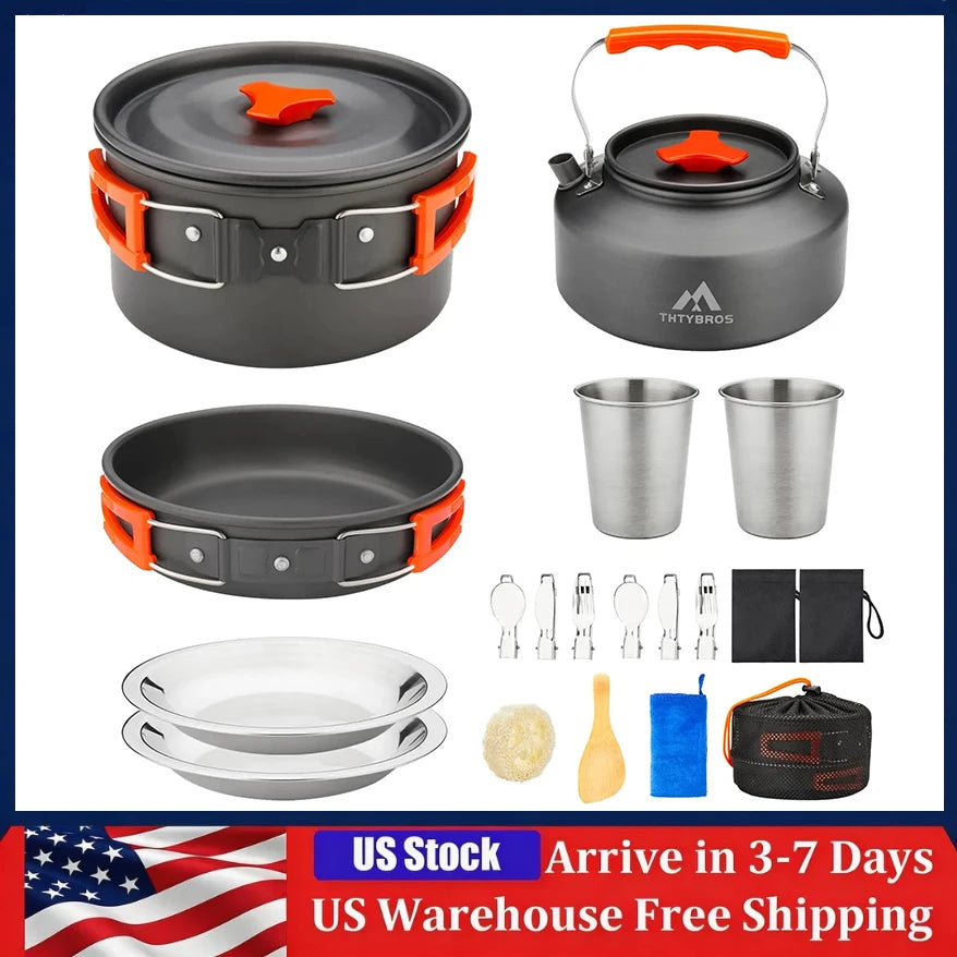 17PCS/ Camping Cookware Kit 2-3 People Tableware Aluminum Cooking set.