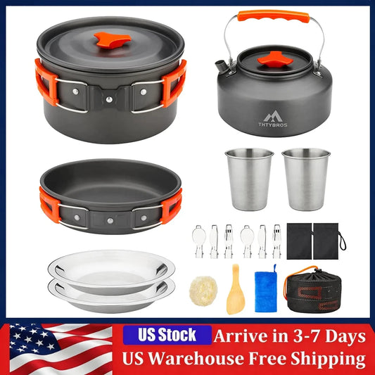 17PCS/ Camping Cookware Kit 2-3 People Tableware Aluminum Cooking set.