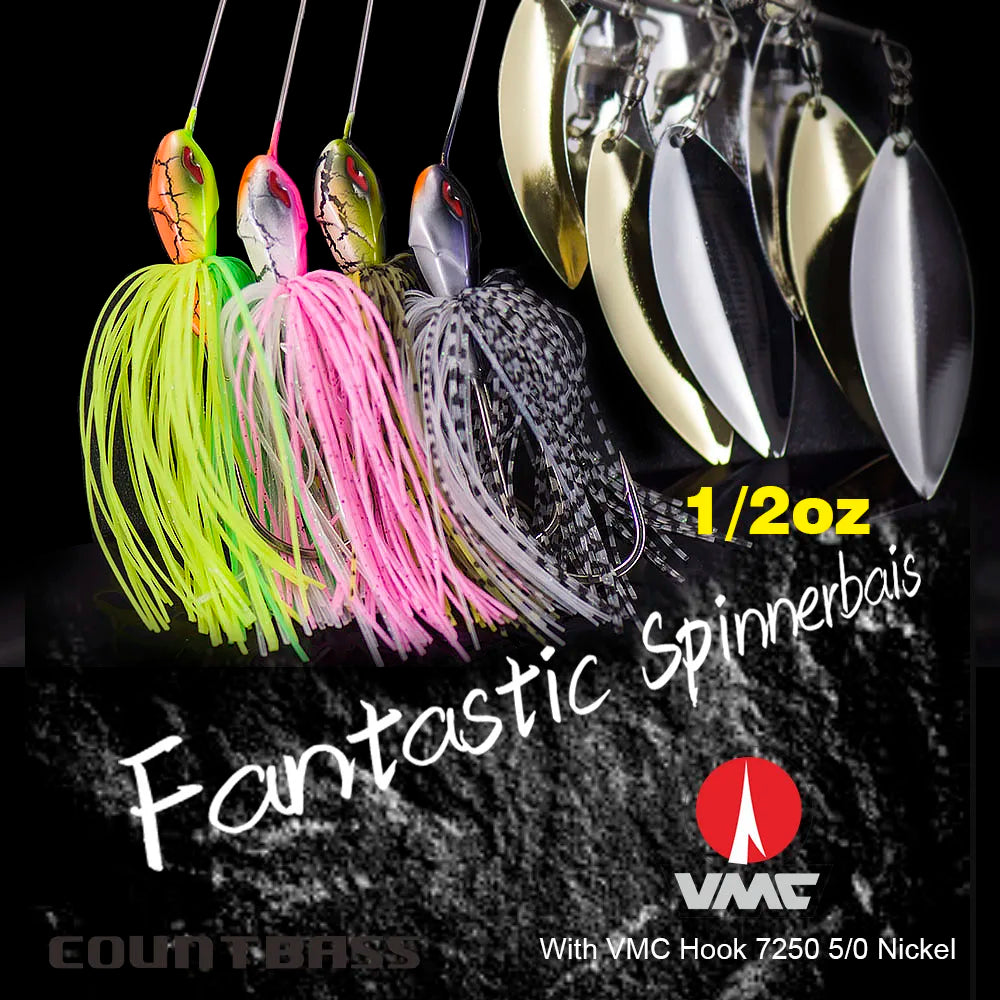 1/2oz Spinnerbaits with 5/0 VMC hook.