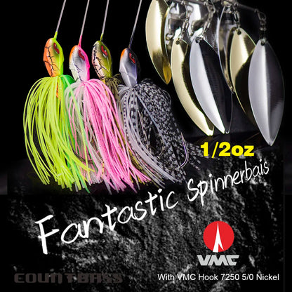 1/2oz Spinnerbaits with 5/0 VMC hook.