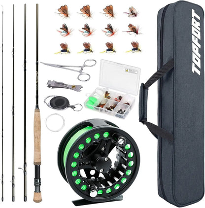Complete Fly Fishing Starter Kit with 4-Piece Graphite Rod, Reel, Flies & Bag,