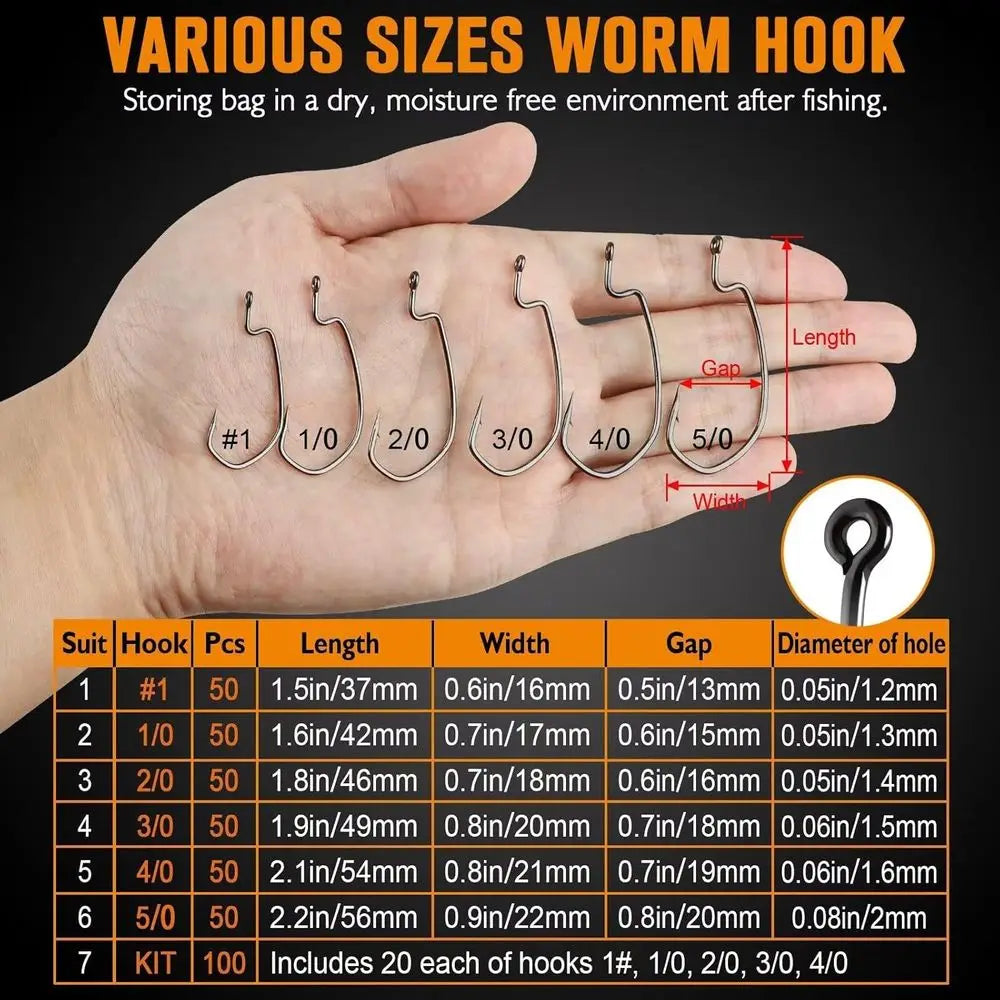 EWG Offset Worm Hooks for Bass Fishing 100PCS/50PCS.