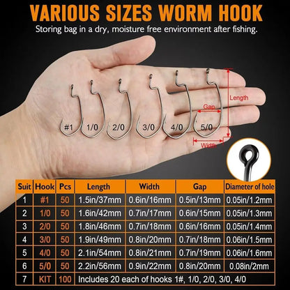 EWG Offset Worm Hooks for Bass Fishing 100PCS/50PCS.