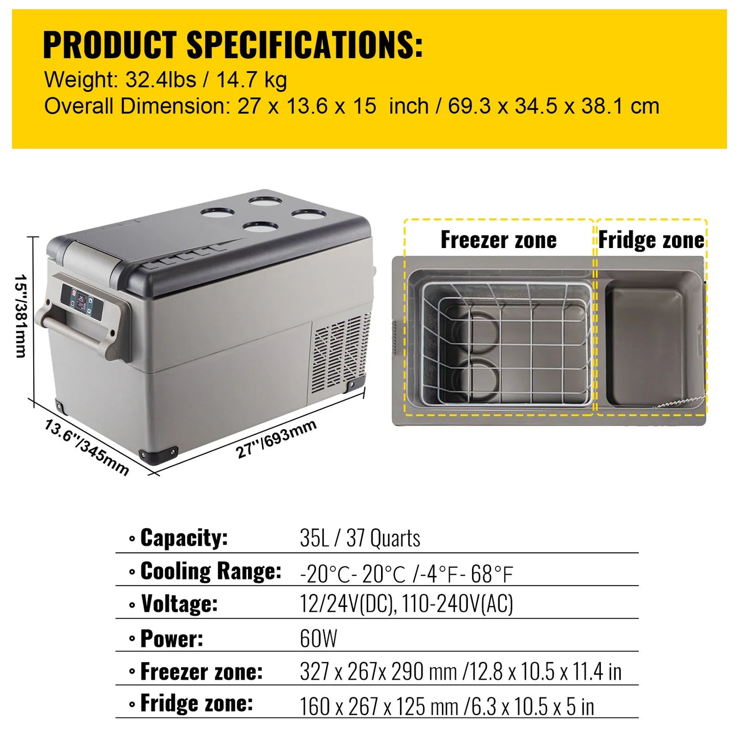 SucceBuy 20L 22L 35L 45L 55L Car Refrigerator Mini Fridge Portable Compressor Cooler DC 110-240V Ice Box for Camping.