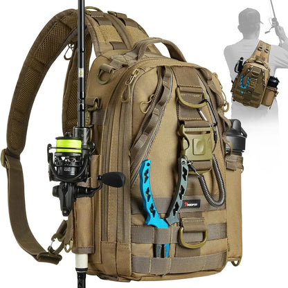 Piscifun Fishing Tackle Backpack with Rod & Gear Holder, Lightweight Outdoor Water-Resistant Fishing Shoulder Storage Bag.