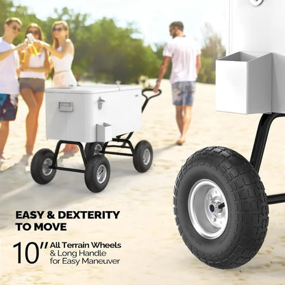 VINGLI 80 Quart Wagon Rolling Cooler Ice Chest, w/Long Handle and 10" Wheels.