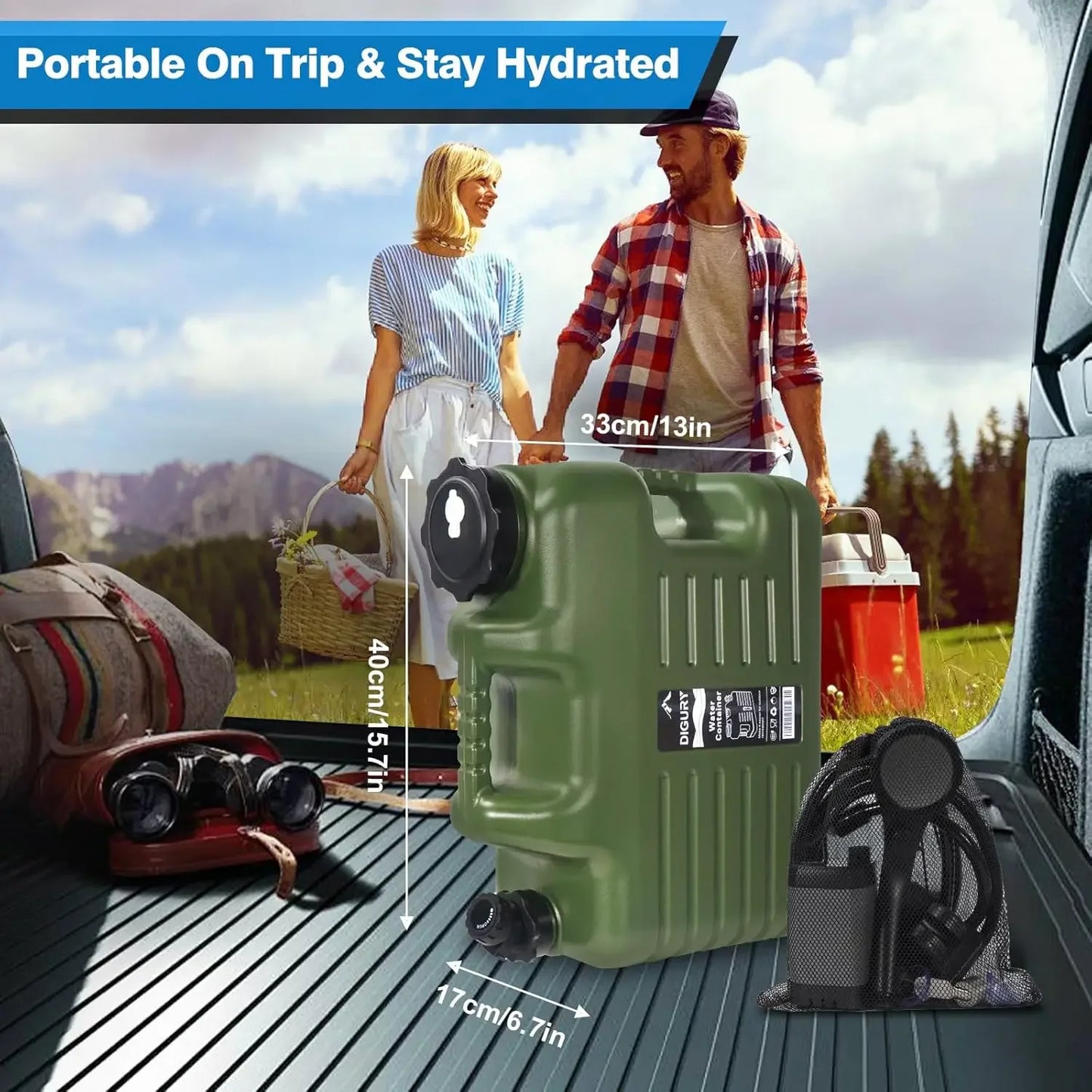 Portable Camping Shower with 5 Gallon Water Jug, 6000 mAh Rechargeable.