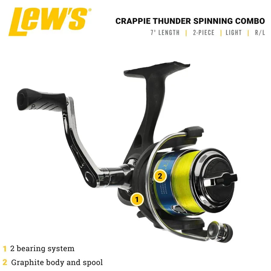Crappie Thunder Spinning Reel and Fishing Rod Combo, 2Piece IM6 Graphite Blank, Right or LeftHand Retrieve,