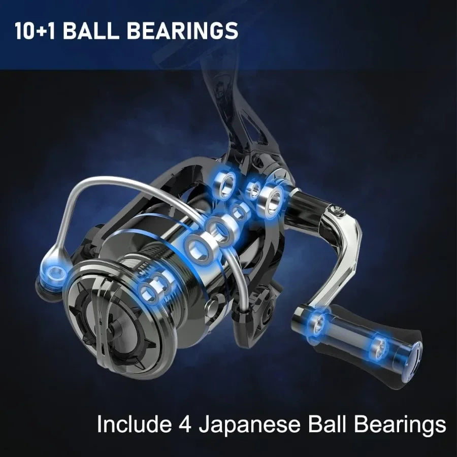 Ultralight Magnesium Body Spinning Reel for Bass Trout Catfish 10+1 BB Carbon Fiber Max Drag 39 LBs Smooth Operation.