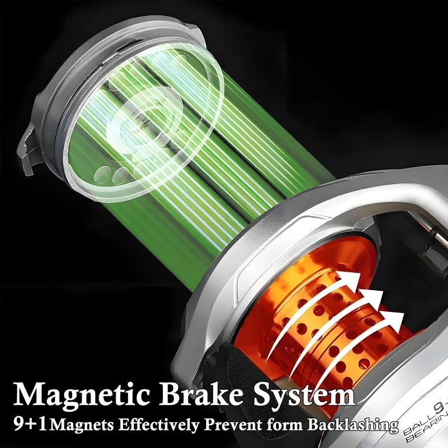 Baitcasting Fishing Reel with 35lbs Max Drag and Carbon Fiber Construction for Enhanced Durability featuring 9+1BB.