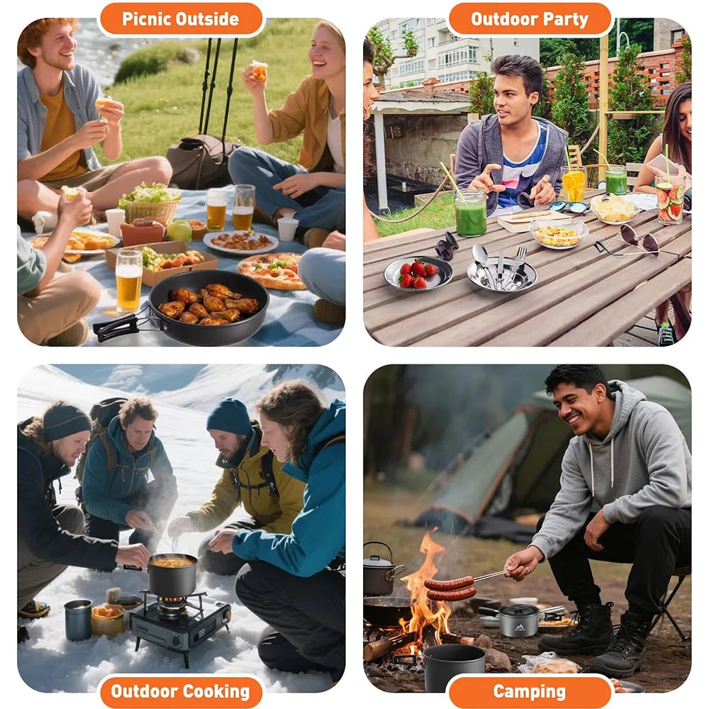 26pcs Aluminum Portable Camping Cookware Mess Kit for 2-4 People.