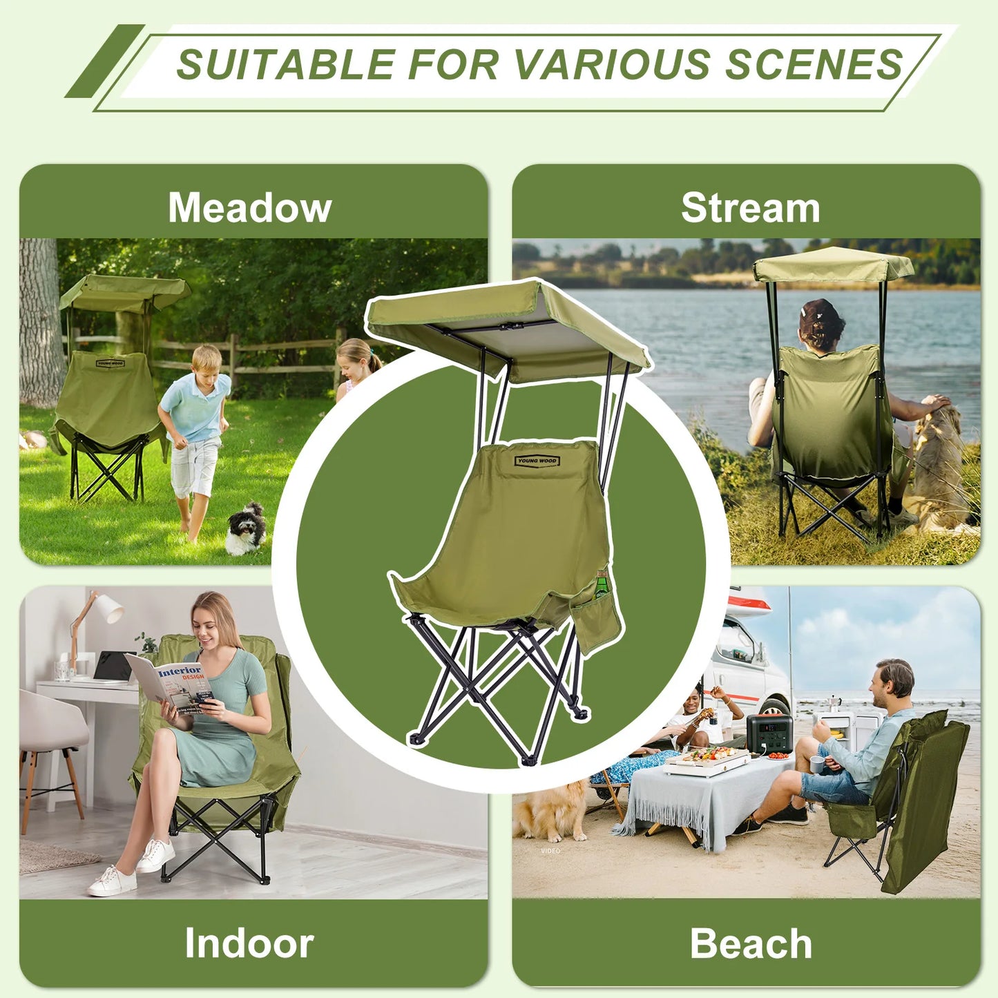 YOUNG WOOD Portable Camping Chair.