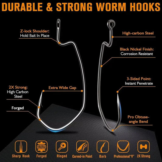 EWG Offset Worm Hooks for Bass Fishing 100PCS/50PCS.