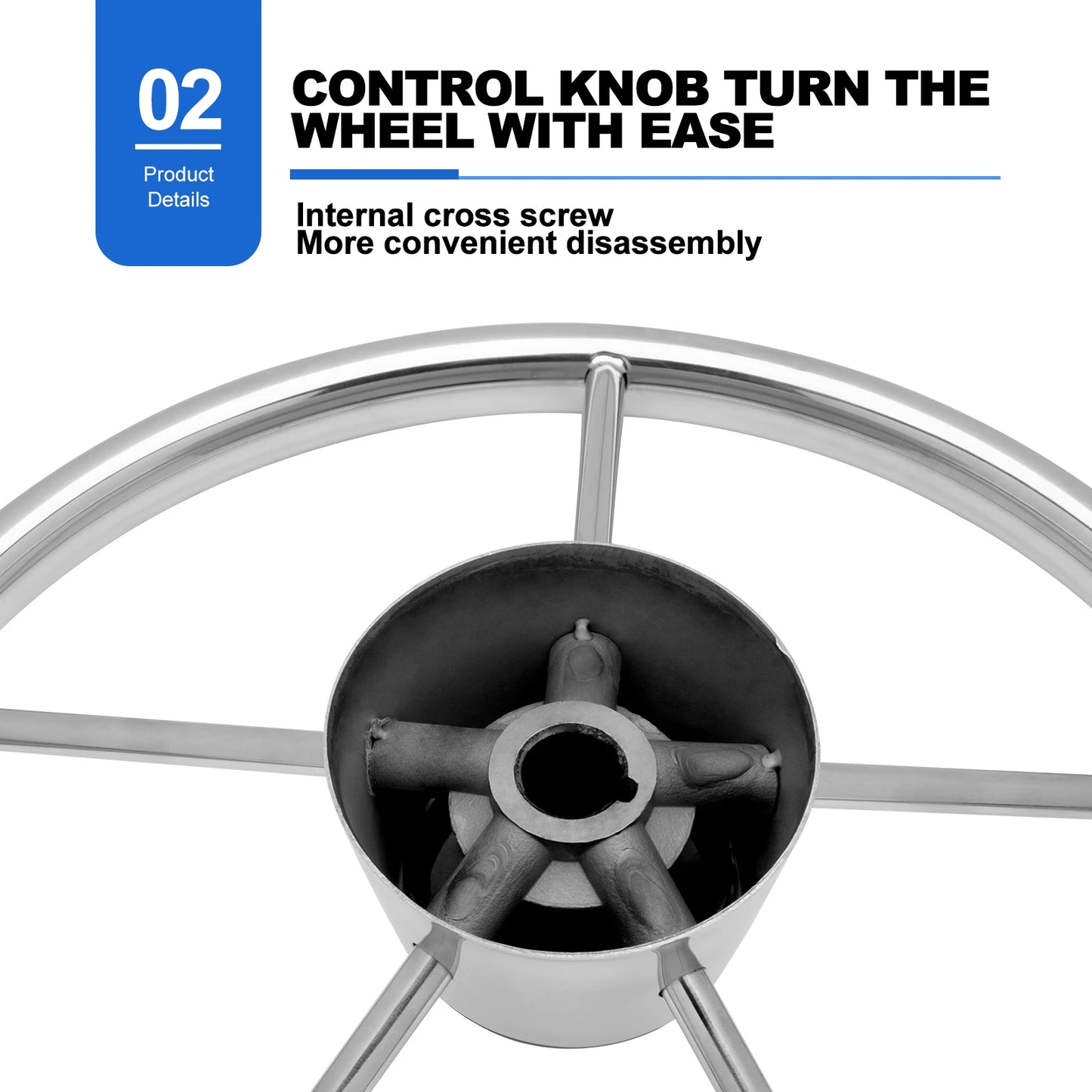 13.5'' Stainless Steel Marine Boat Steering Wheel, 5-Spoke Design with 25° Dish Angle