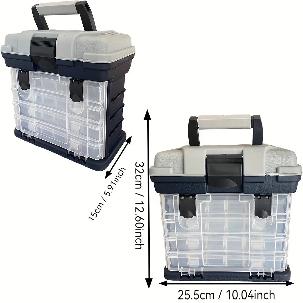 A portable four-layer tackle box.