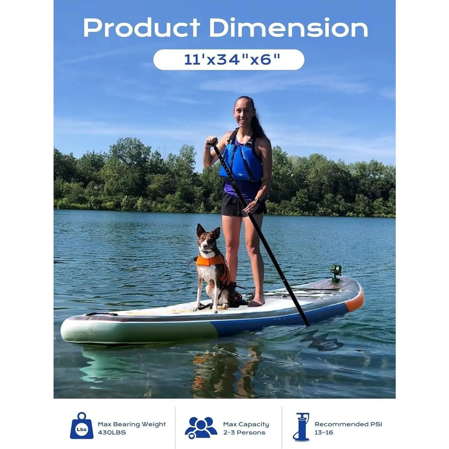 Extra Wide Inflatable Paddle Board, 11' x 34" x 6" Stand Up Paddle Board for Adults, SUP Accessories with Camera Mount.
