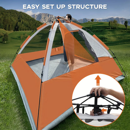 Pop Up Camping Tent - 4 Person Instant Easy Set Up Tent with Removable Rain Fly, Waterproof Windproof for Outdoor Camping.