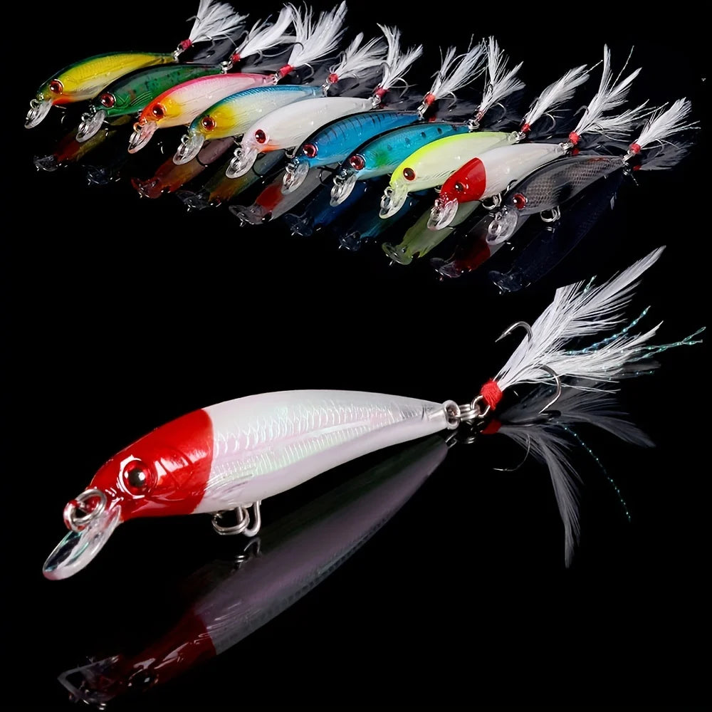 10pcs  Fishing Lures Set with Feathered Hooks.