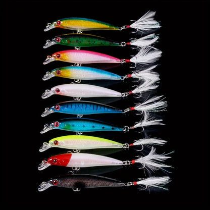 10pcs  Fishing Lures Set with Feathered Hooks.