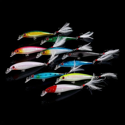 10pcs  Fishing Lures Set with Feathered Hooks.
