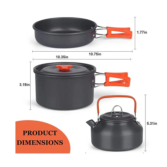 Aluminum Outdoor Camping Cookware Set with Mesh Bag.