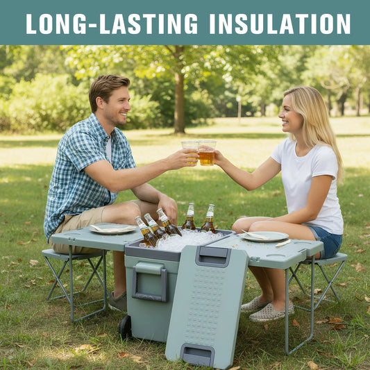 Insulated Portable Rolling Cooler with Wheels.