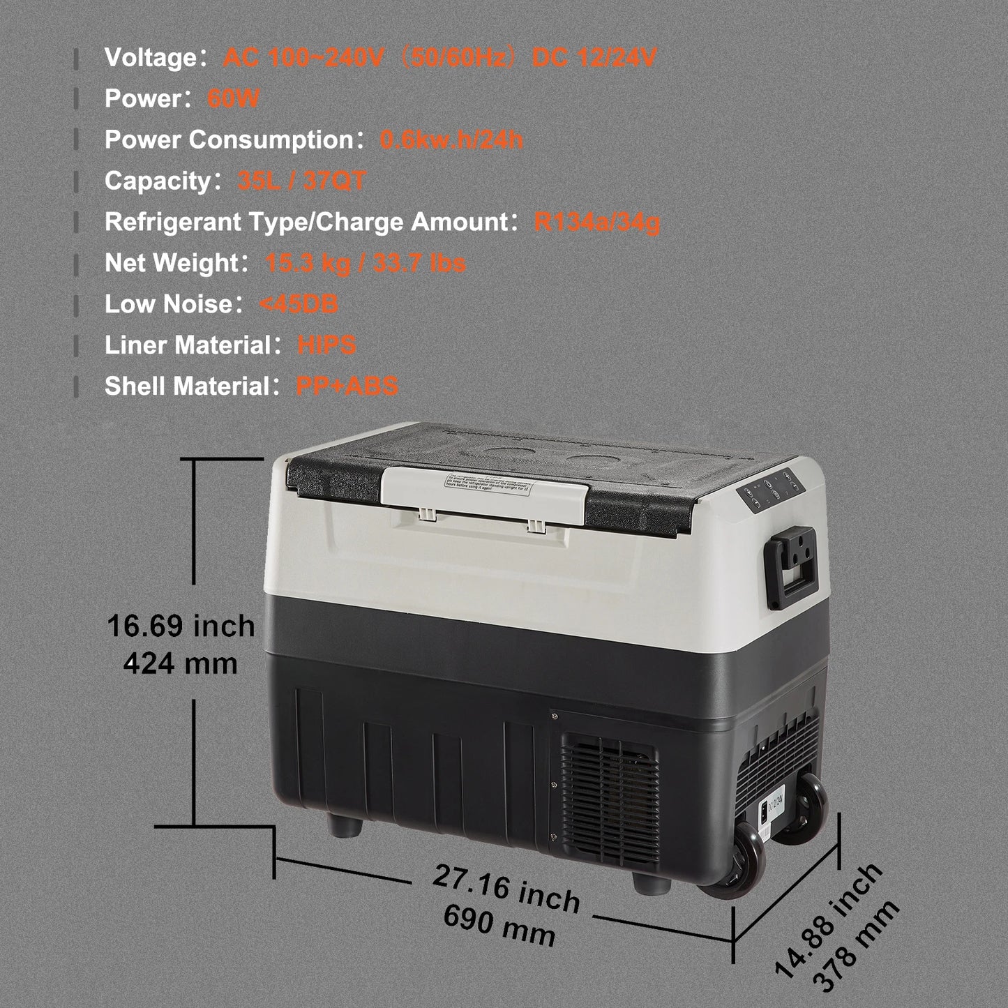 SucceBuy 35/45/55L Portable Electric Cooler Car Refrigerator with Wheels