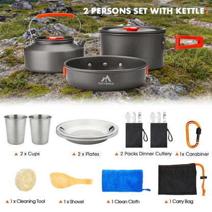 17PCS/ Camping Cookware Kit 2-3 People Tableware Aluminum Cooking set.