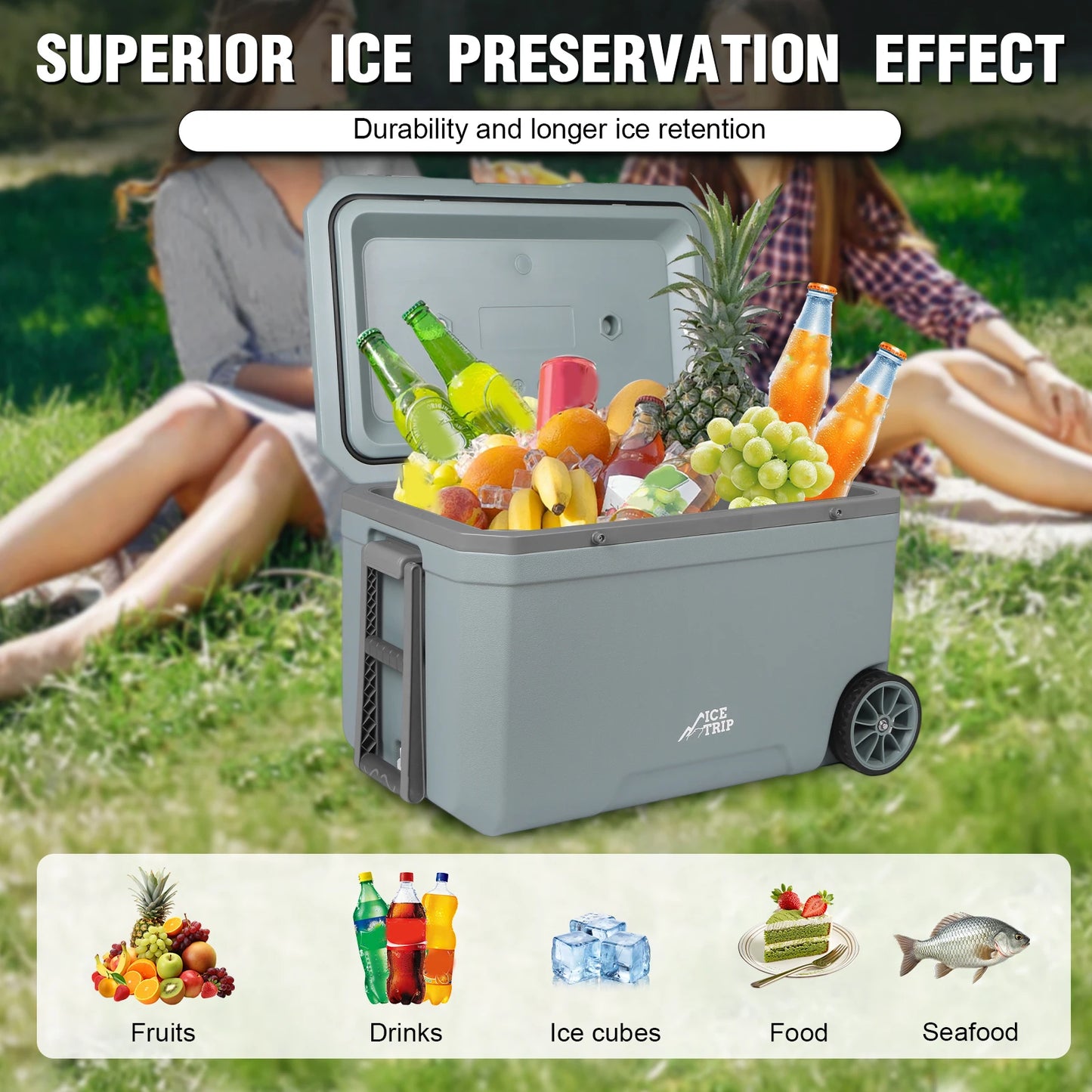 72L Ultra-Light Wheeled Cooler Hard Insulated Portable Ice Chest.