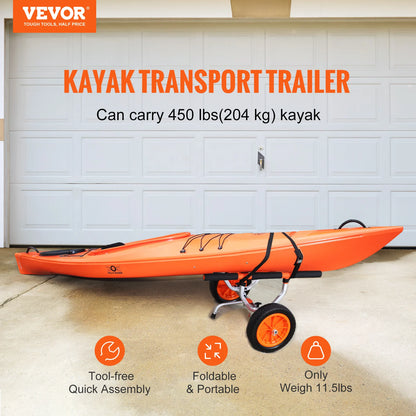 SucceBuy 450lbs Kayak Cart Detachable Canoe Trolley Cart with 12'' Solid Tire with Adjustable Width.