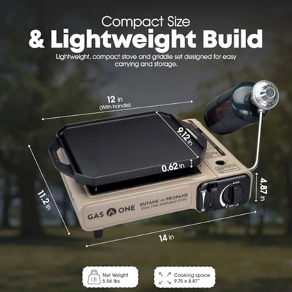 GasOne GS-3400P-KIT Propane or Butane Gas Stove with Flat Top Griddle Included.