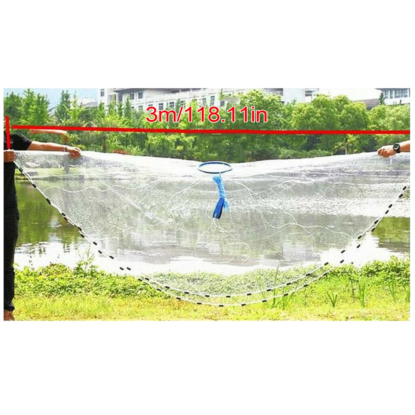 10ft Diameter Fishing Cast Net 0.59*0.59in mesh Fishing Cast Net for Bait.