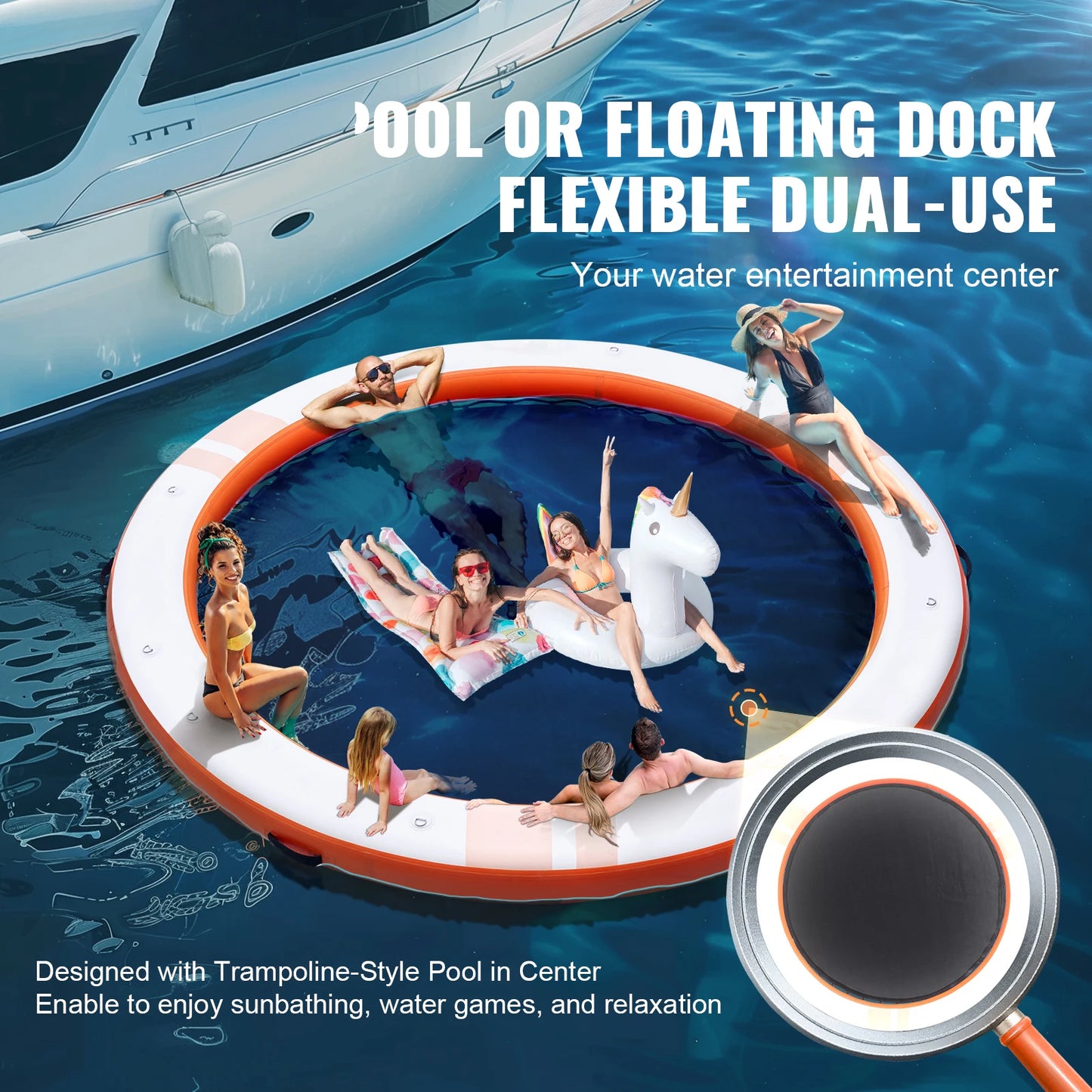 SucceBuy Inflatable Floating Dock 10x8FT Non-Slip Water Detachable Ladder Portable Carrying Bag Floating Platform Island Raft.