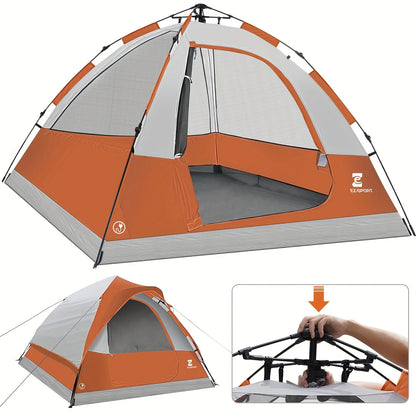 Pop Up Camping Tent - 4 Person Instant Easy Set Up Tent with Removable Rain Fly, Waterproof Windproof for Outdoor Camping.