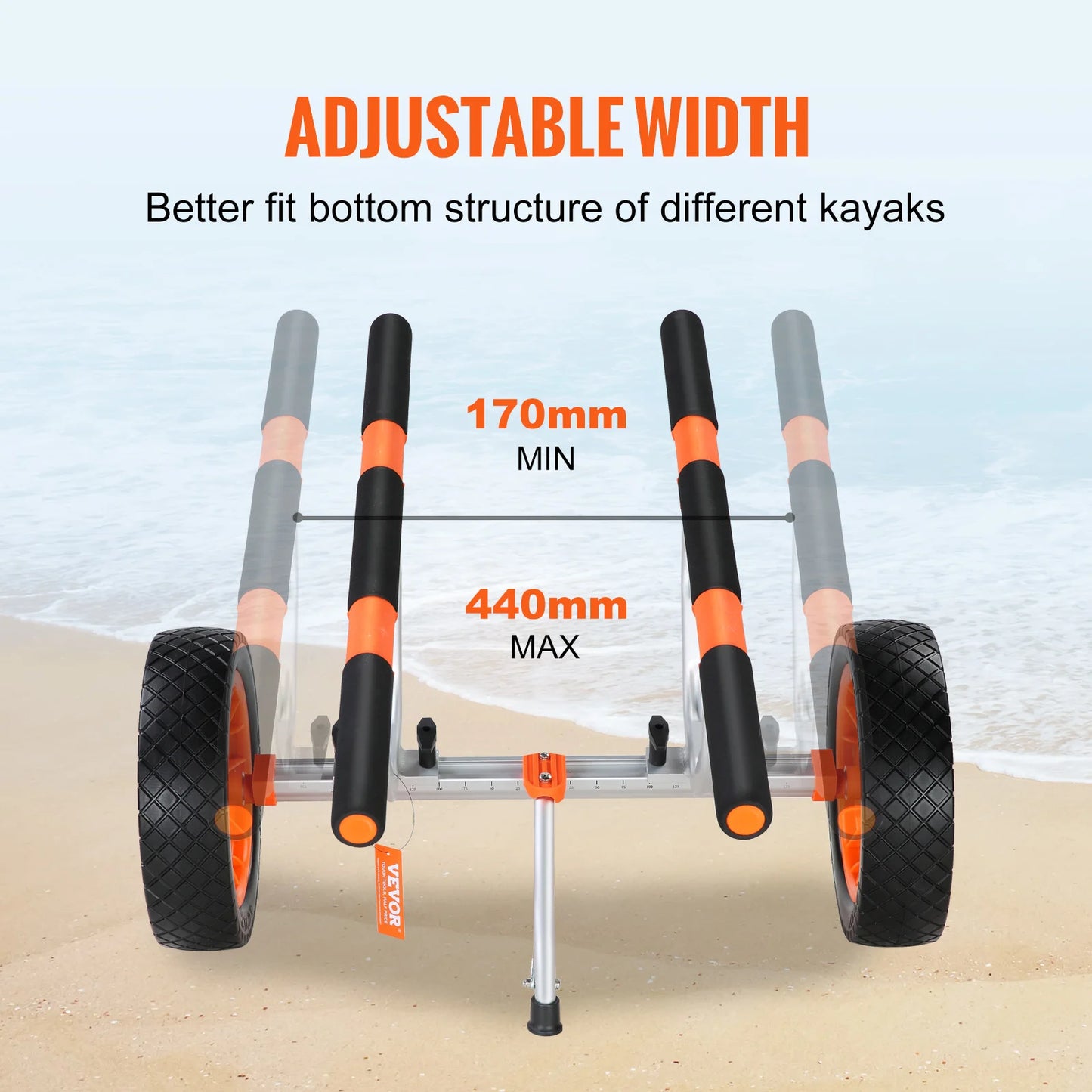 SucceBuy 450lbs Kayak Cart Detachable Canoe Trolley Cart with 12'' Solid Tire with Adjustable Width.
