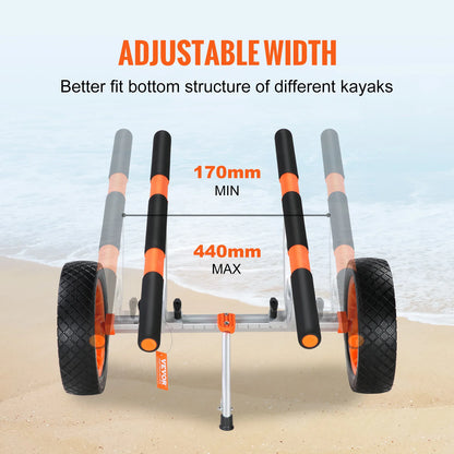 SucceBuy 450lbs Kayak Cart Detachable Canoe Trolley Cart with 12'' Solid Tire with Adjustable Width.
