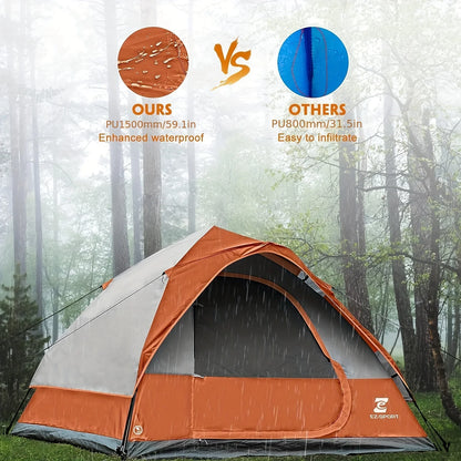 Pop Up Camping Tent - 4 Person Instant Easy Set Up Tent with Removable Rain Fly, Waterproof Windproof for Outdoor Camping.