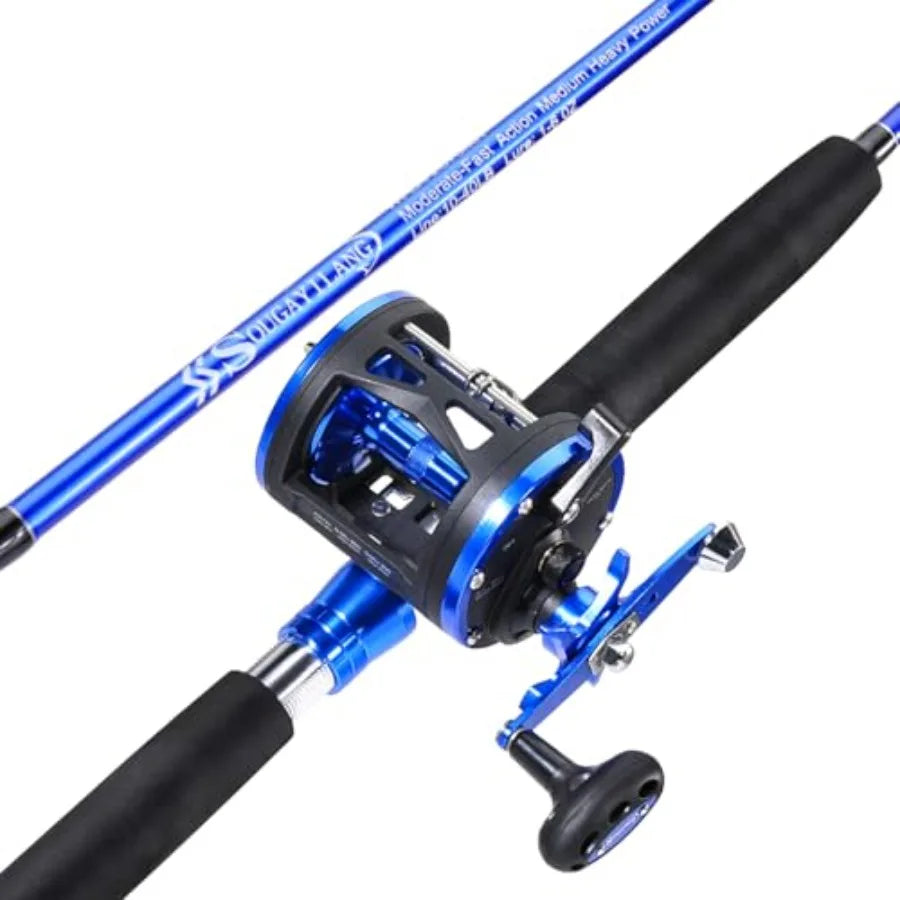 2Piece Trolling Fishing Rod Combo with 3.8:1 Gear Ratio and 3+1 Bearings for Saltwater Fishing.